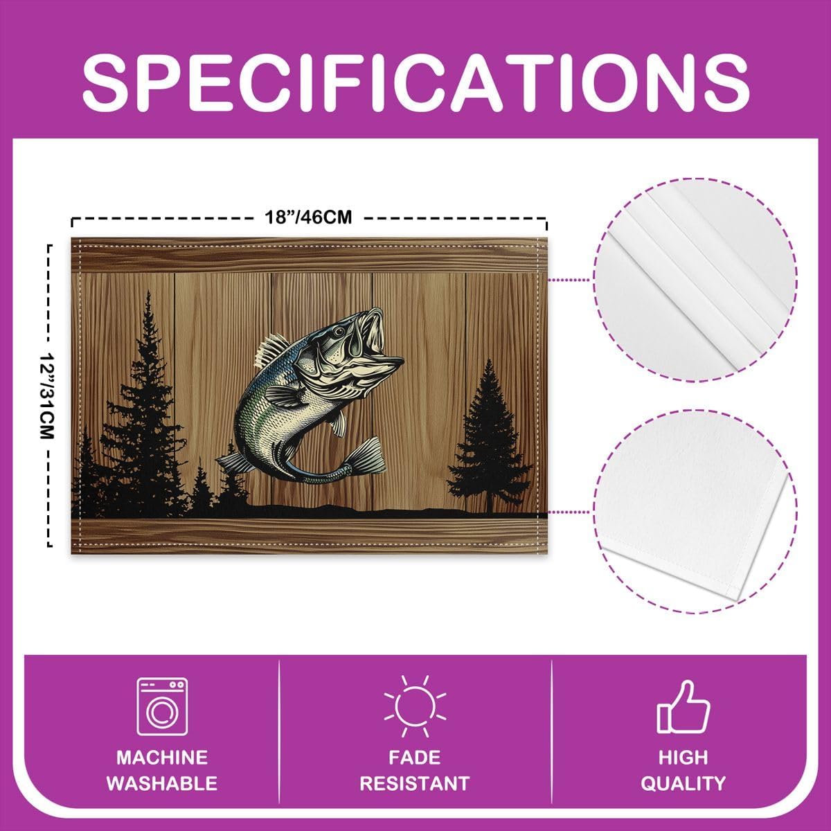 Feelyou Rustic Cabin Placemats Set of 4 Camo Hunting Fishing Table Mats Farmhouse Woodland Animal Place Mat for Kitchen Dining Table Party Decor Indoor Outdoor 18"x12" Non-Slip Easy to Clean image 4
