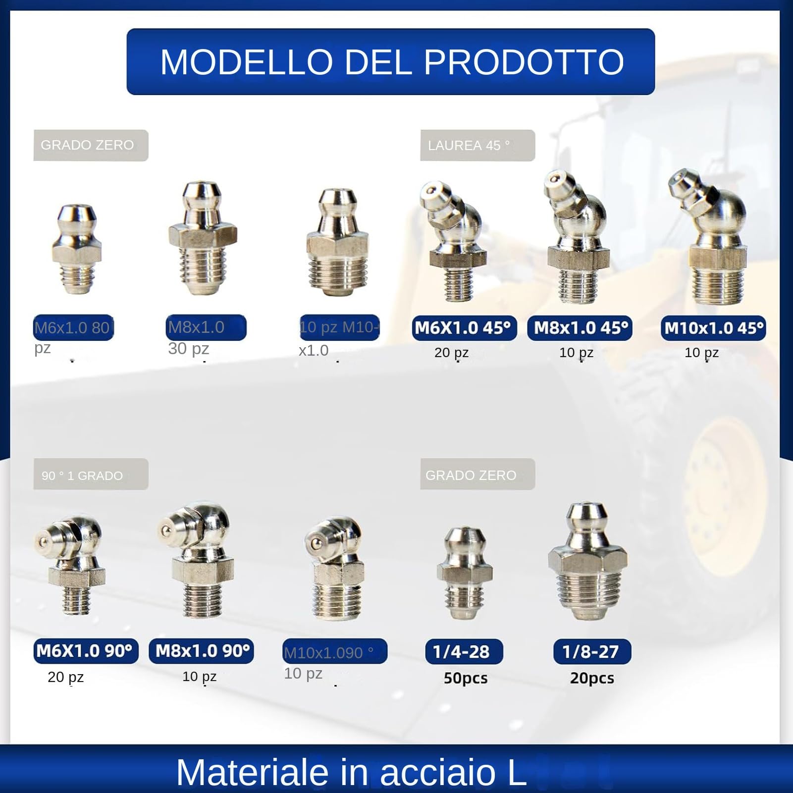 Assortimento di per Grasso - Kit per Lubrificazione Industriale e Auto - Meccanici di Lubrificazione per Manutenzione Agricoltura Autocarri Auto Moto