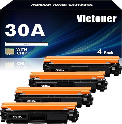 Cartucho de tóner negro CF230A 30A MFP M227fdw Paquete de 4 piezas de repuesto compatible para HP 30A CF230A 30X CF230X para HP Pro M203dw MFP