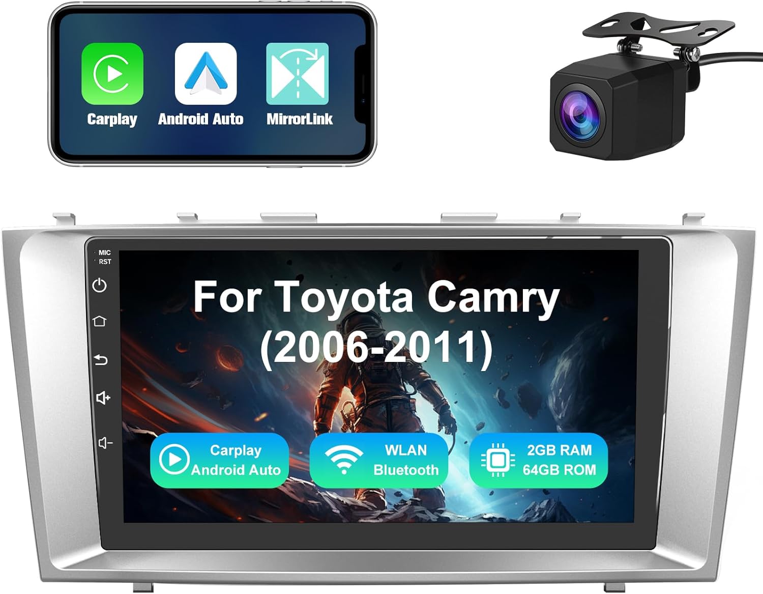 Android 13 Car Stereo for Toyota Camry 2006-2011 - 2GB+64GB, CarPlay & Android Auto, 9-Inch HD Touchscreen, Backup Camera
