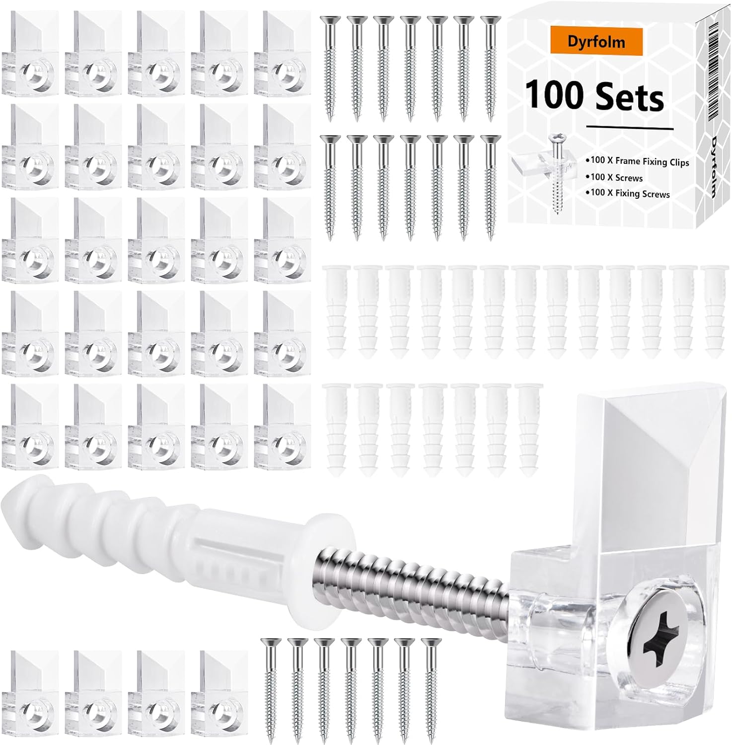 Dyrfolm 100 Sets Mirror Holder Clips Kit,Clear Plastic Mirror Hanging ...