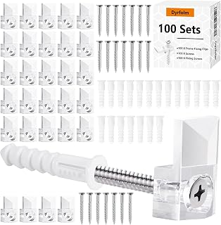 100 Sets Mirror Holder Clips Kit,Clear Plastic Mirror Hanging Kit,Crystal Mirror Mounting Clips,Glass Retainer Clips Kit,Mirror Clips with Screw and Fixed Mirror Cabinet Door for Wall
