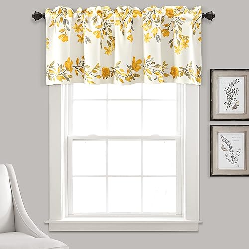 Lush Decor Tanisha - Cenefa para cortina de oscurecimiento de habitación, 18 pulgadas de largo x 52 pulgadas de ancho, amarillo y gris