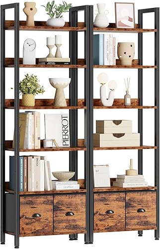 Miniatura 12 de Furologee Estantería de 6 niveles, estantería alta con 2 cajones, organizador de almacenamiento de exhibición industrial, estante de almacenamiento