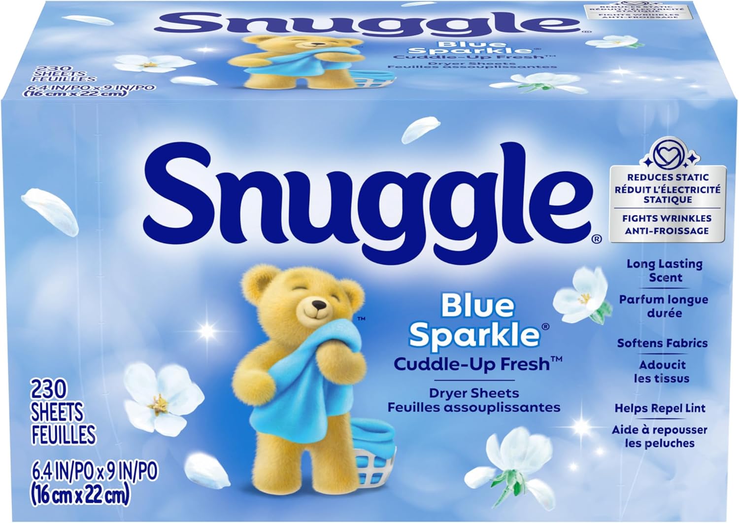 Snuggle Fabric Softener Dryer Sheets, Blue Sparkle, 230 Count 230 Count (Pack of 1) - Image 1 of 8