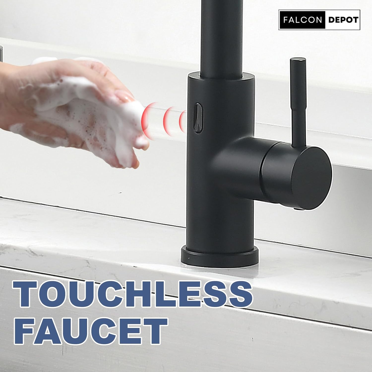 Kitchen Faucet with Pull-Down Sprayer Touchless – Motion Sensor, 20" inches High Arch Design, Hands-Free Smart Activated Single-Hole Spring Faucet for Kitchen Sink – Matte Black