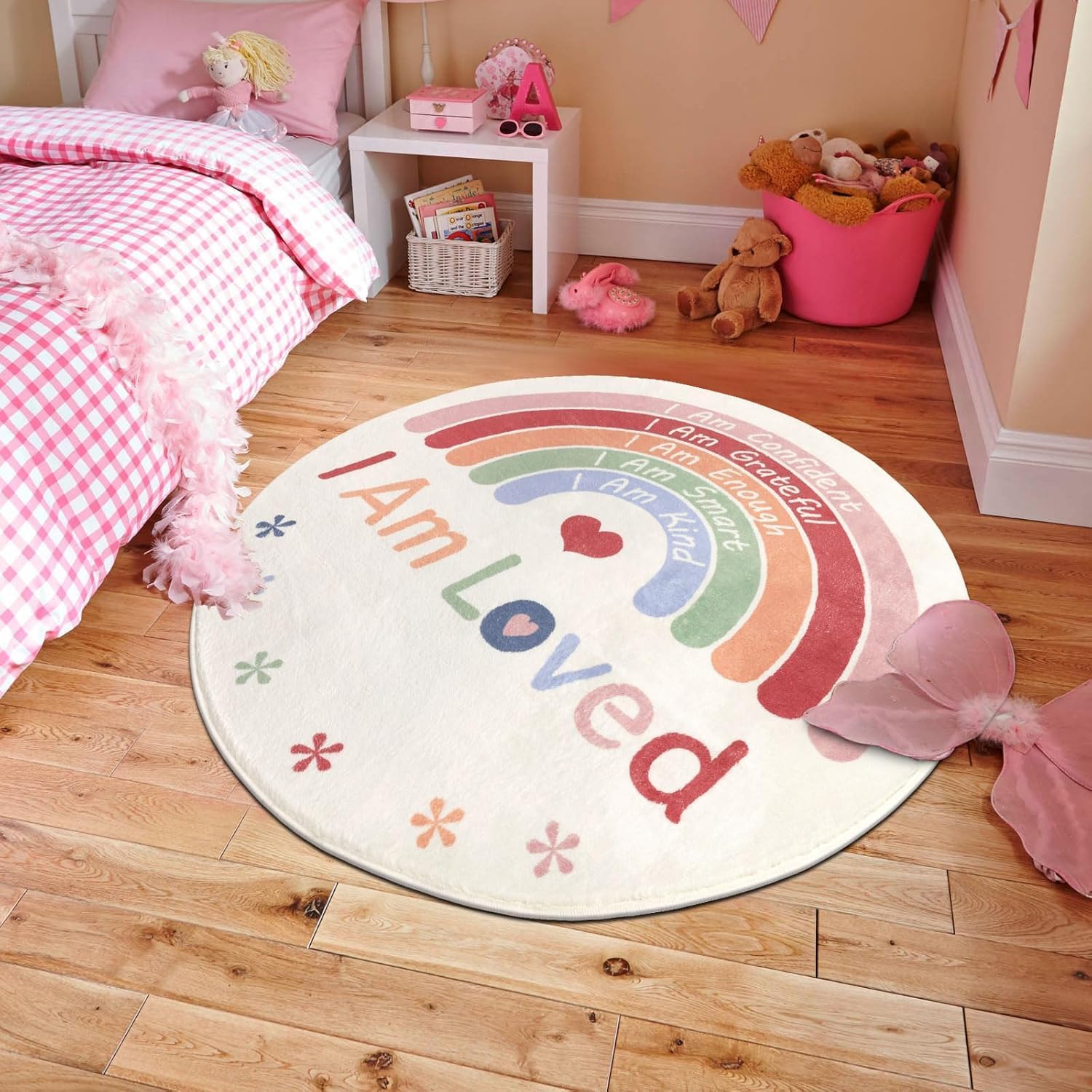 Topotdor Boho Rainbow Round Rug,Washable Kids Rug Ultra Soft Colorful Nursery Rug for Calming Corner Home Bedroom Playroom Decor,63 Round
