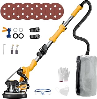 GEVEELIFE Drywall Sander, 880W Popcorn Ceiling Removal Tool, Drywall Sander with Vacuum Dust Collector, 6 Variable Speed 1200-2000RPM, LED Light, Foldable & Extendable Handle, 6 Sanding Discs