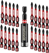 20-Piece Bits Set #2 Phillips 50 mm PH2 Phillips Non-Slip Screwdriver Bit, 1 Piece 60 mm Magnetic Bit Holder, S2 Alloy Steel 1/4 Inch Hex Shank Screwdriver Bits Set