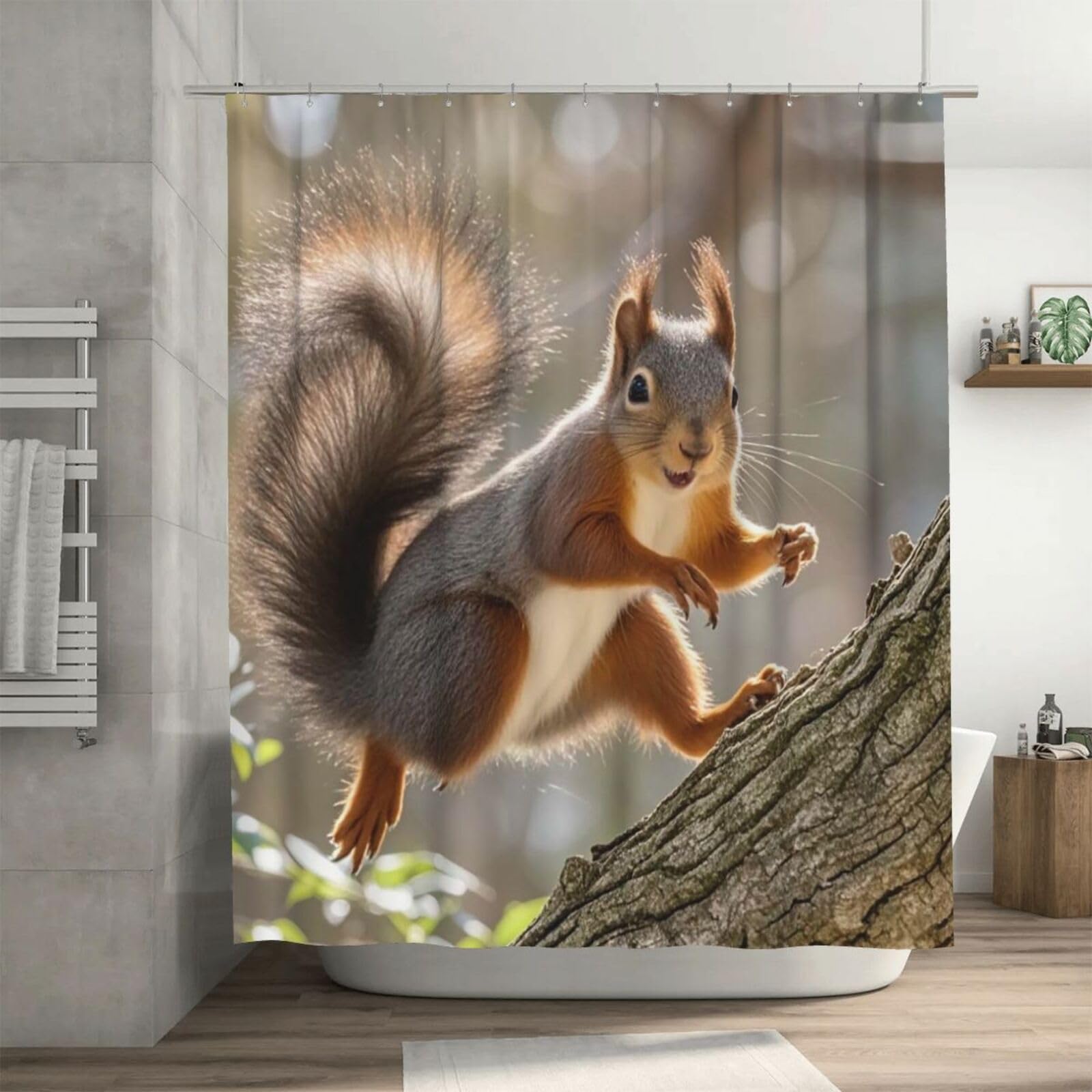 Rideau de douche en tissu imperméable anti-éclaboussures motif écureuil rigolo