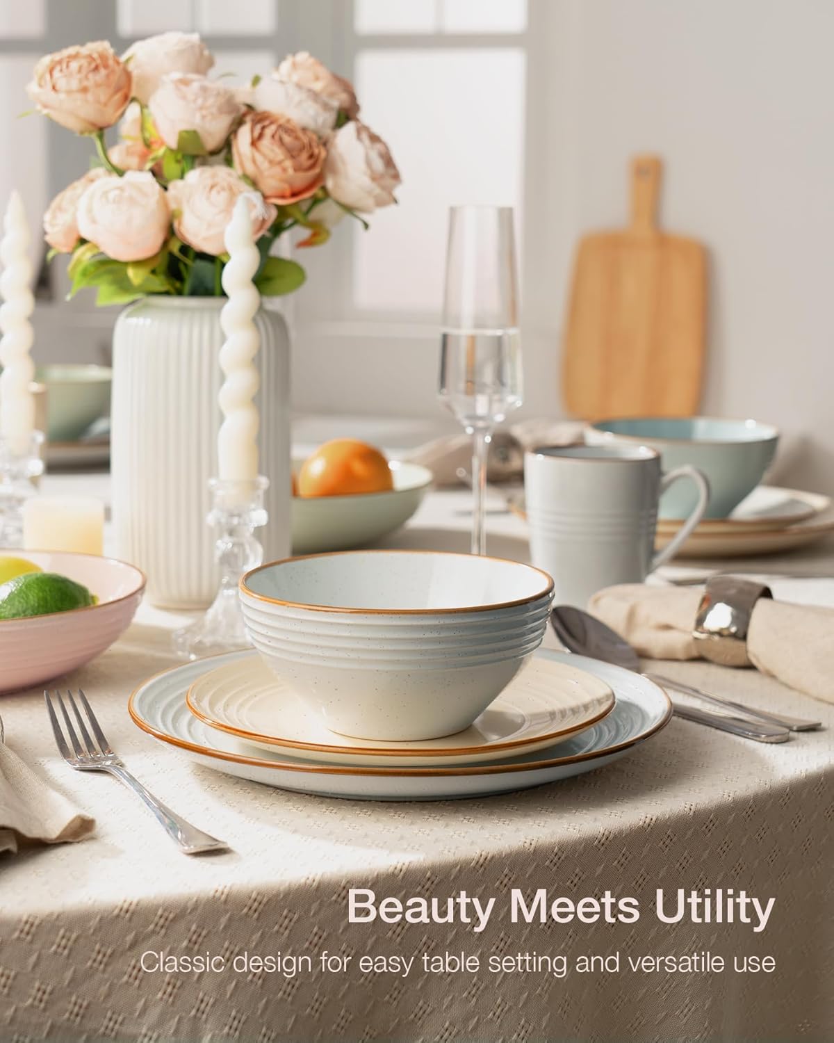 Famiware Jupiter Dinnerware Set, Plates and Bowls Dish Sets for 4 (12 Pieces), Microwave and Dishwasher Safe Stoneware Speckled Tableware, Chip and Scratch Resistant, Multi-color - Image 2