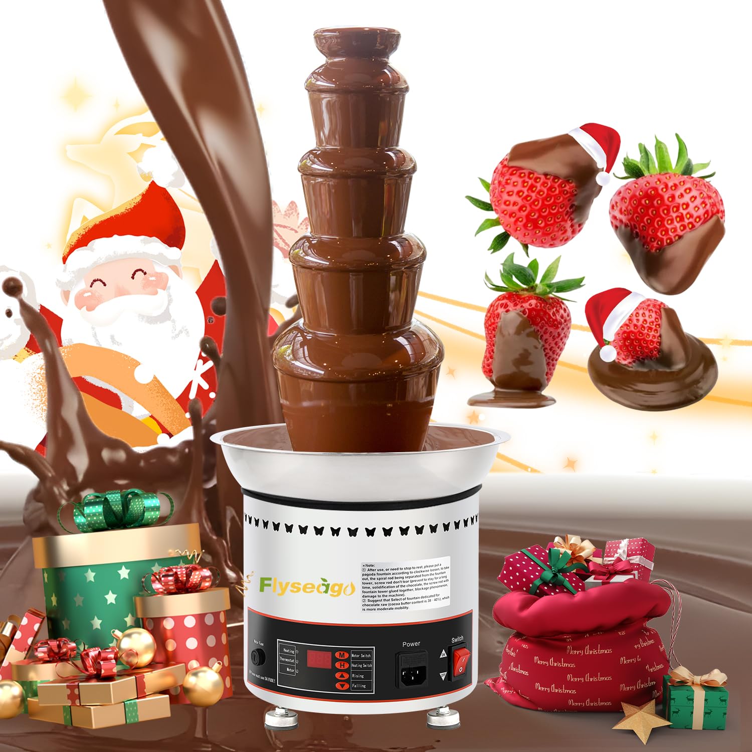 Flyseago Chocolate Fountains Commercial 5 Tiers 9Lbs Large Chocolate Waterfall Machine Stainless Steel Hot Cheese Fondue Tower Easy Assembly Perfect for Candy BBQ Sauce Ranch Liqueurs Digital-control