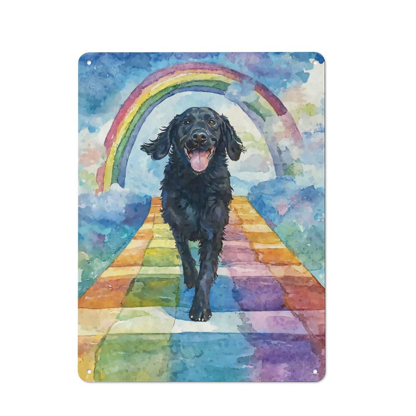 Junmoney Flat-Coated Retriever Rainbow Bridge Metal Wall Sign 40X30cm Featuring For Living Room Wall, For Decorating Living Rooms And Feature Walls