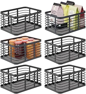 mDesign panier en métal polyvalent (lot de 6) – panier de rangement pour cuisine, garde-manger, salle de bain, etc. – corbeille de rangement universelle et compacte – noir