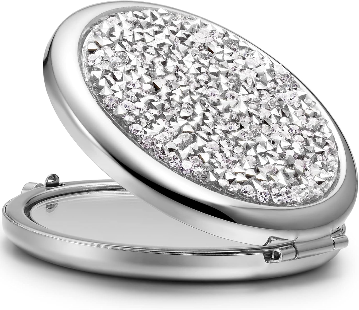 OMIRO Compact Mirror with Magnification 1X/2X Hand Mirror Small Silver