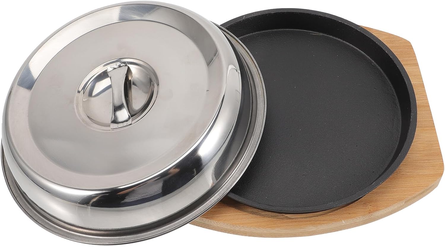 Non-stick Wear-resistant Grill Pan with Cover 20cm Diameter round Teppanyaki Steak Cooking Tray for Home Kitchen Dining