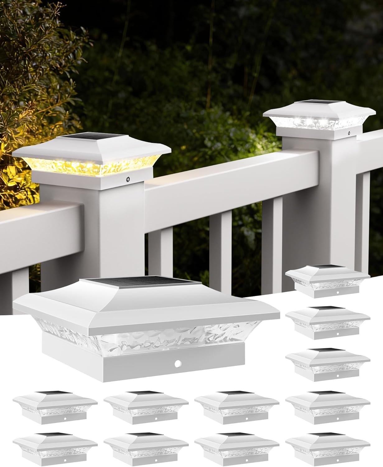 T-SUN 4×4 Submit Cap Lights 12 Pack for Vinyl/Picket Fence Auto Nightfall to Daybreak Out of doors Waterproof Heat & Cool White Photo voltaic Powered Deck/Patio Lighting