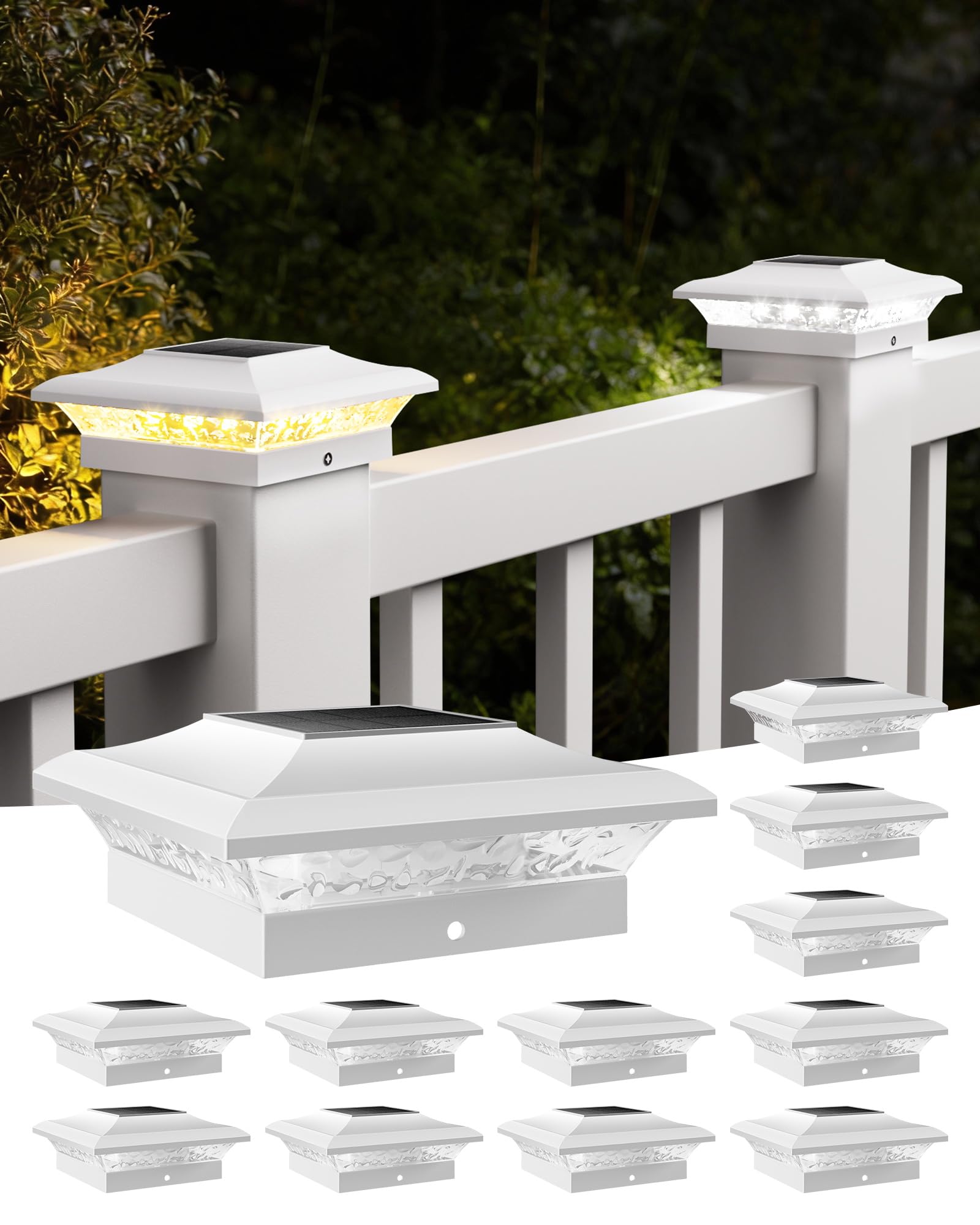 Photo 1 of T-SUN 4x4 Post Cap Lights 12 Pack for Vinyl/Wooden Fence Auto Dusk to Dawn Outdoor Waterproof Warm & Cool White Solar Powered Deck/Patio Lighting