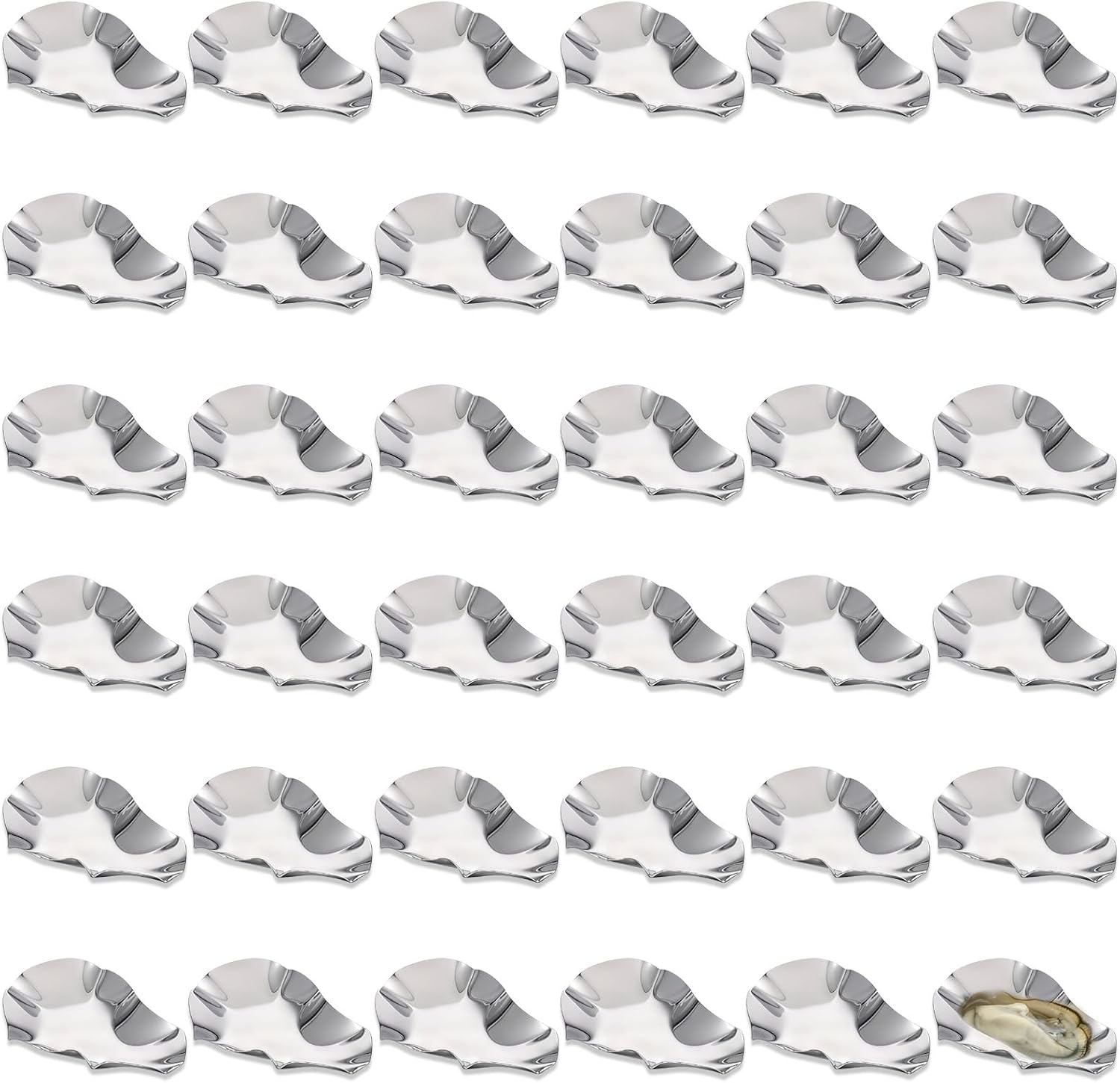 Set of 36 Stainless Steel Grillable Oyster Shells Reusable for Baked Grilled Shells for Cooking Silver Kitchen Metal Oyster Dish for Seafood Clam Scallop