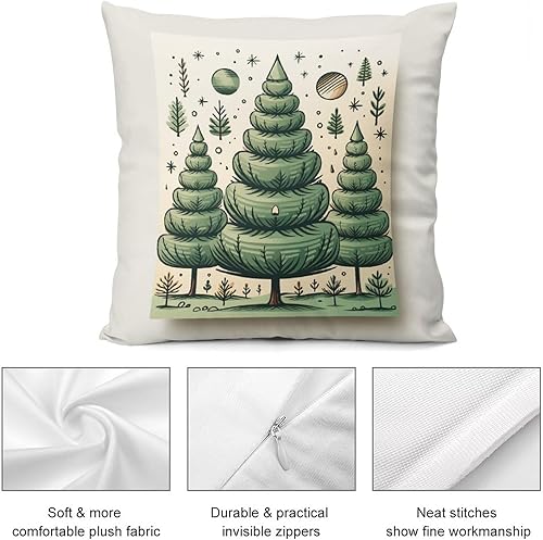 Miniatura 6 de Almohadas para sofá de 16 x 16 pulgadas, diseño de árbol de Navidad, color verde salvia, funda de cojín decorativa simple, funda de cojín cuadrada