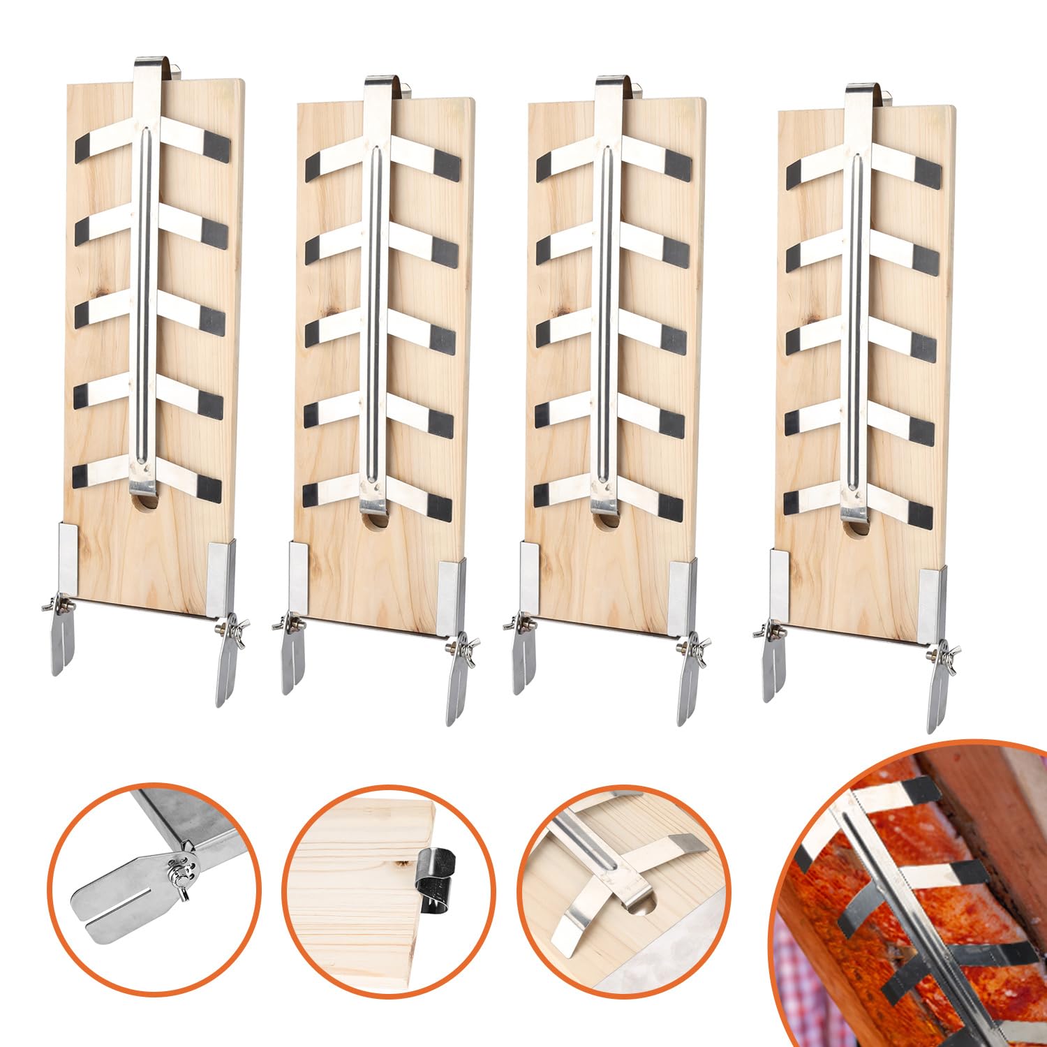 Sonnewelt Flammlachsbrett 4er Set, Räucherbrett aus Zedernholz, 5 Stufen einstellbar, mit Stabiler Edelstahl-Halterung, für Lachs, Feuerschalen & Outdoor-Grill