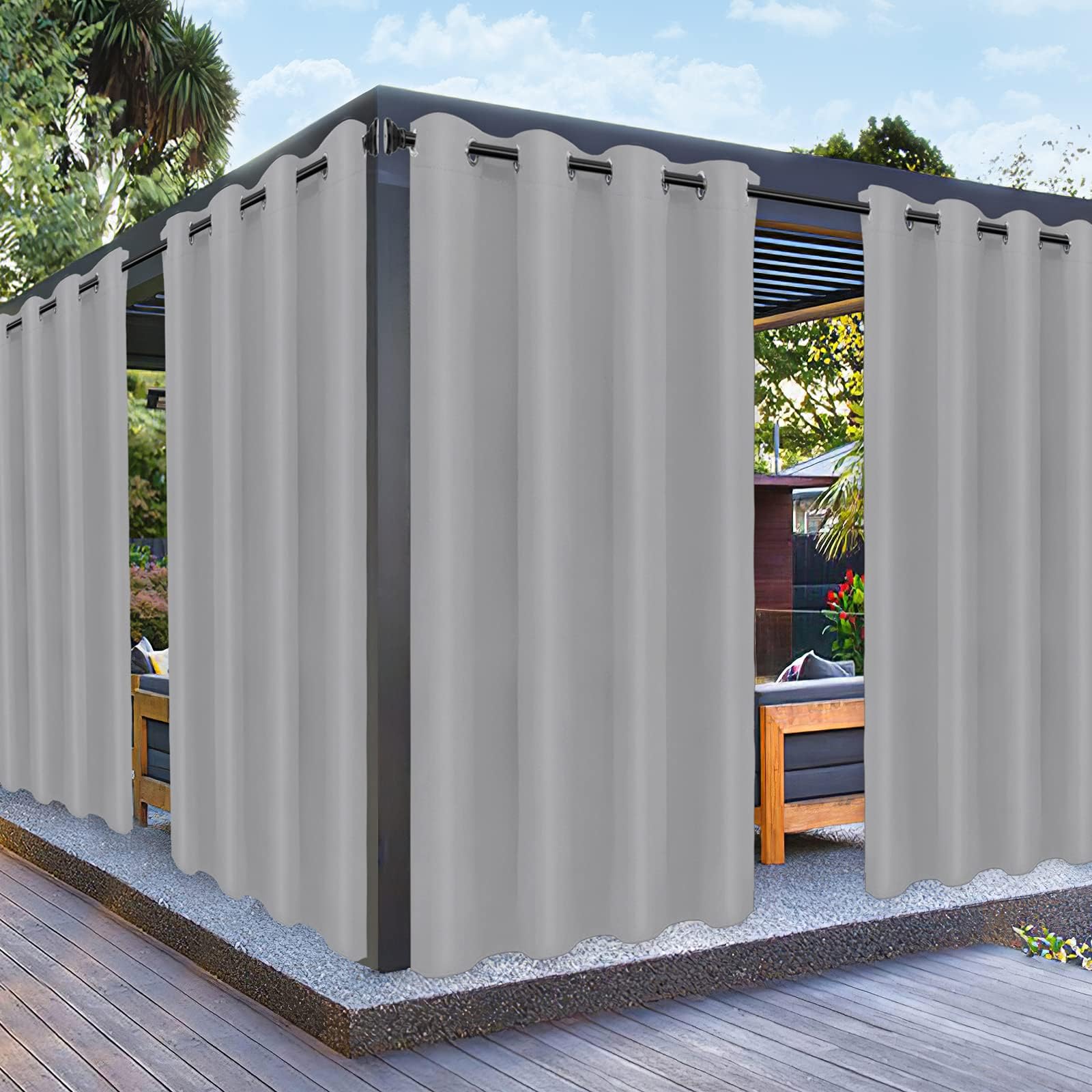 PureFit 屋外カーテン パティオ用 防水 耐候性 紫外線耐性 屋外カーテン ガゼボ、フロントポーチ、パーゴラ、日焼け防止プライバシーカーテン、幅52インチ x 長さ84インチ、1パネル、ライトグレー