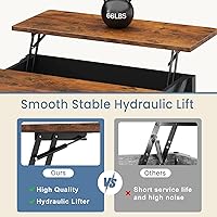 Vista 6 de DUMOS Mesa auxiliar, mesa central elevadora con almacenamiento, mesas cuadradas para sala de estar con estantes ajustables, mesa de centro de madera