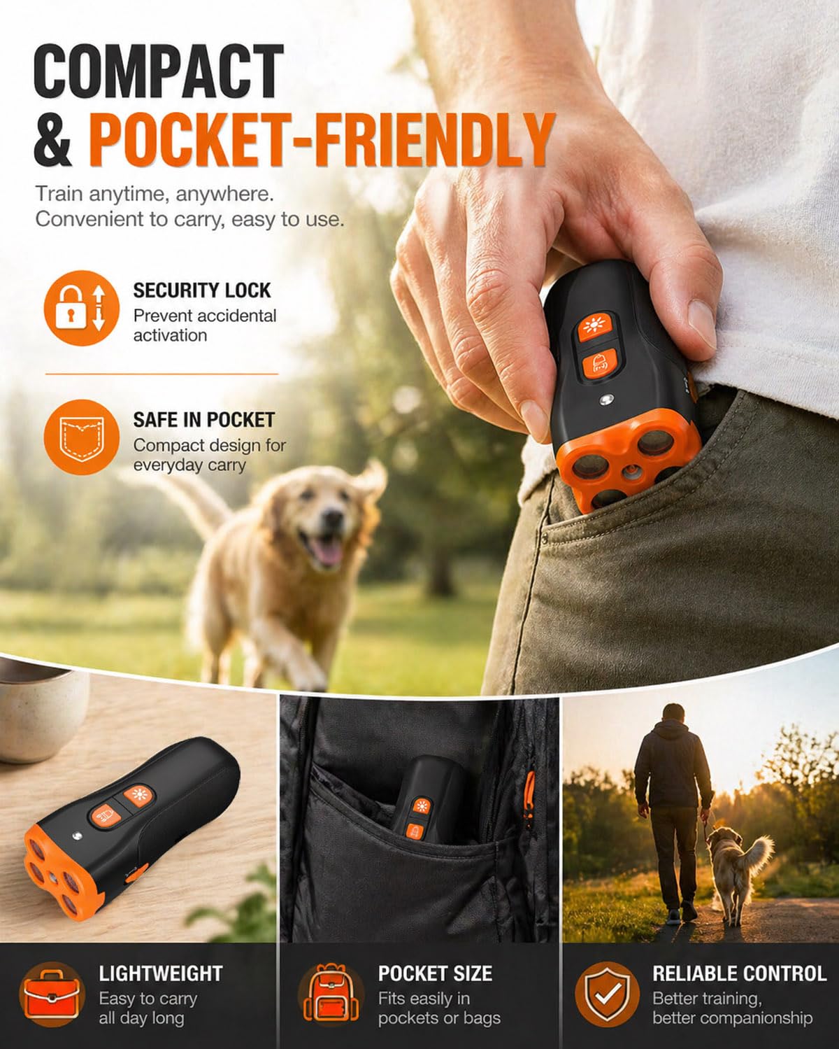 Dispositif de Dissuasion d'Aboiement pour Chien, Appareil Ultrasonique Anti-Aboiement Sécurisé pour Chiens de Toutes Tailles, Dresseur Canin Rechargeable et Portable, Portée 50ft, Intérieur &Extérieur