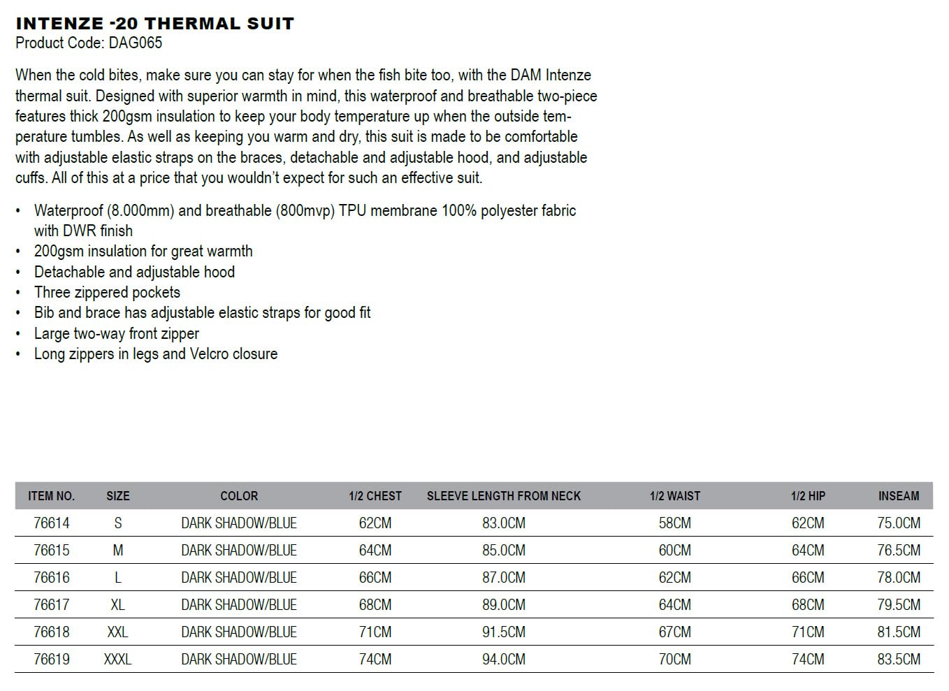 DAM Intenze -20 Thermal Suit - Thermoanzug S-3XL Winteranzug Angelanzug