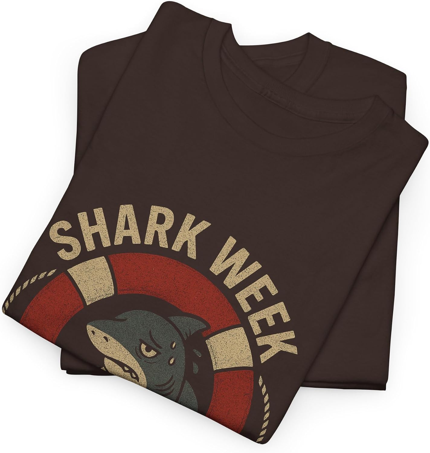 Funny Shark Survivalist Graphic – Retro Cartoon Shark with Life Preserver & Chocolate – Ocean Humor Apparel