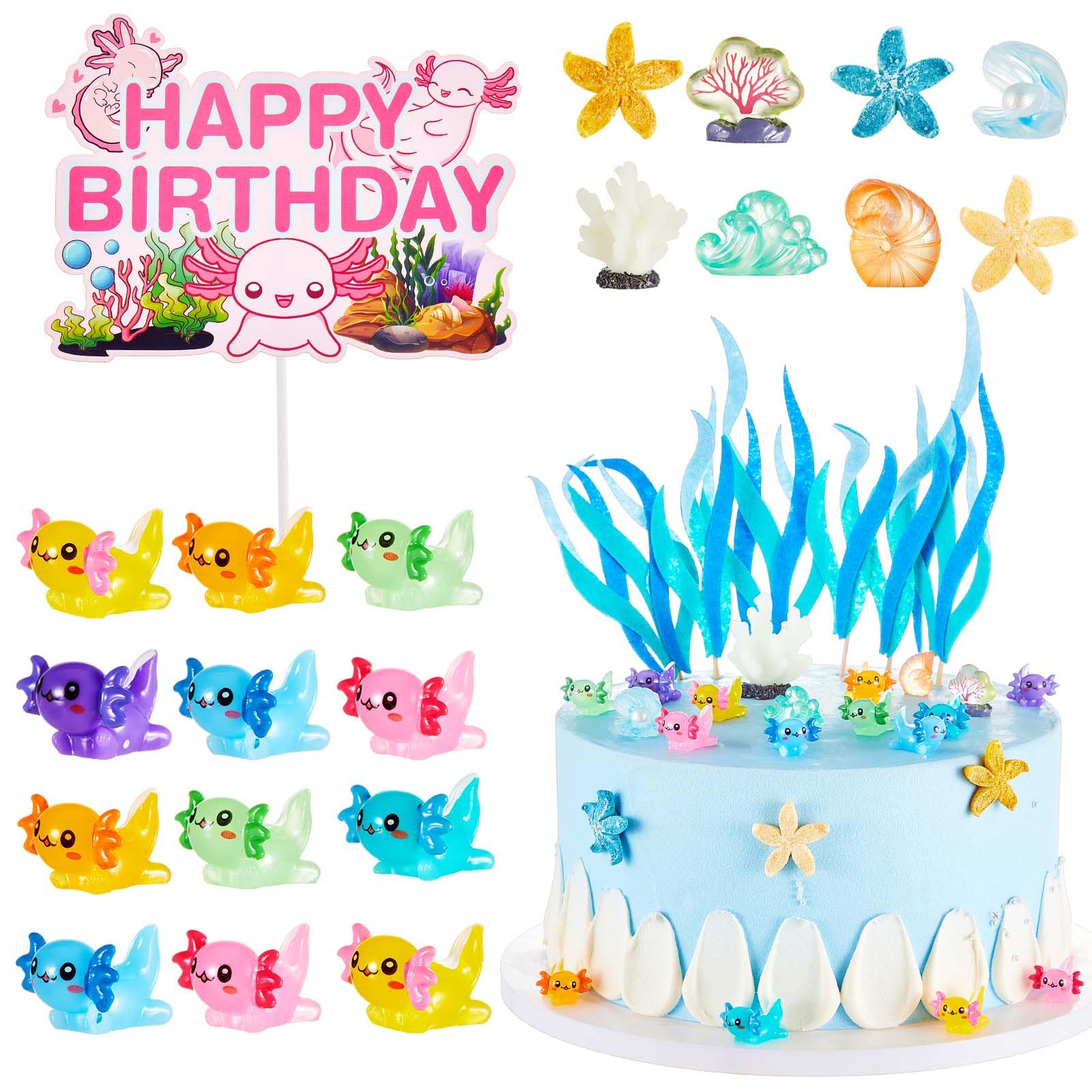 Amazon.com: 26 Pcs Axolotl Cake Topper, Axolotl Cake Decoration