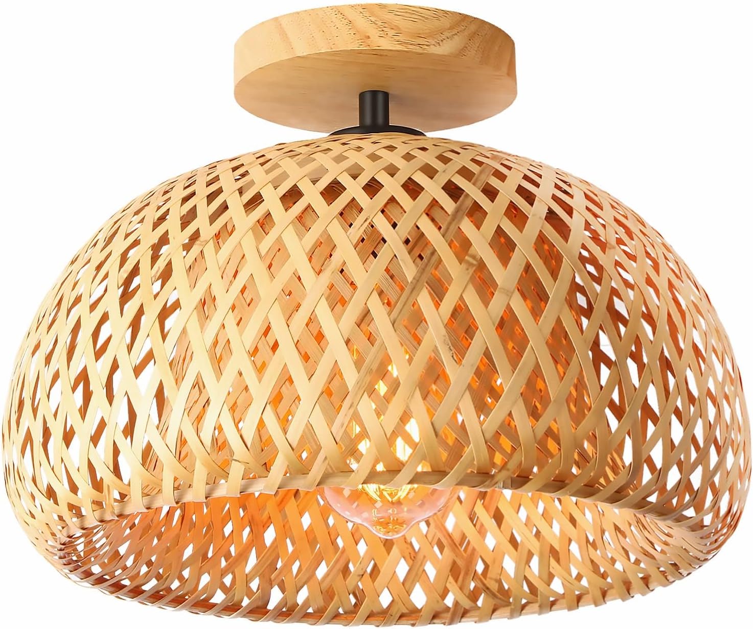 Bamboo Ceiling, Semi-flushmount Wicker Ceiling Lighting, Handmade Boho Rattan Ceiling Fixtures