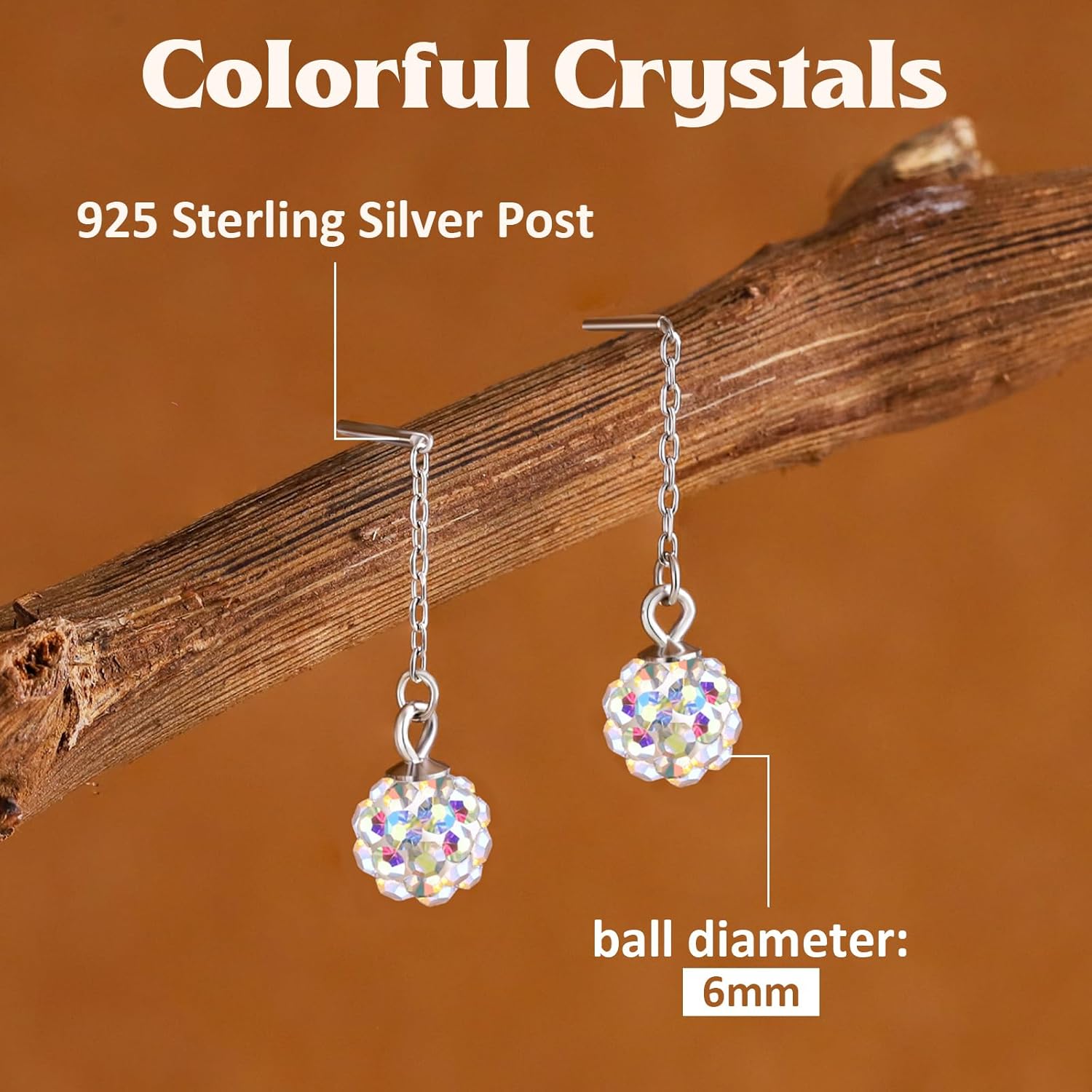 Christmas Gift 925 Sterling Silver Dangle Earrings for Women With Disco Shiny Ball Earrings Stud Multicolor Earring Jewelry - Image 3