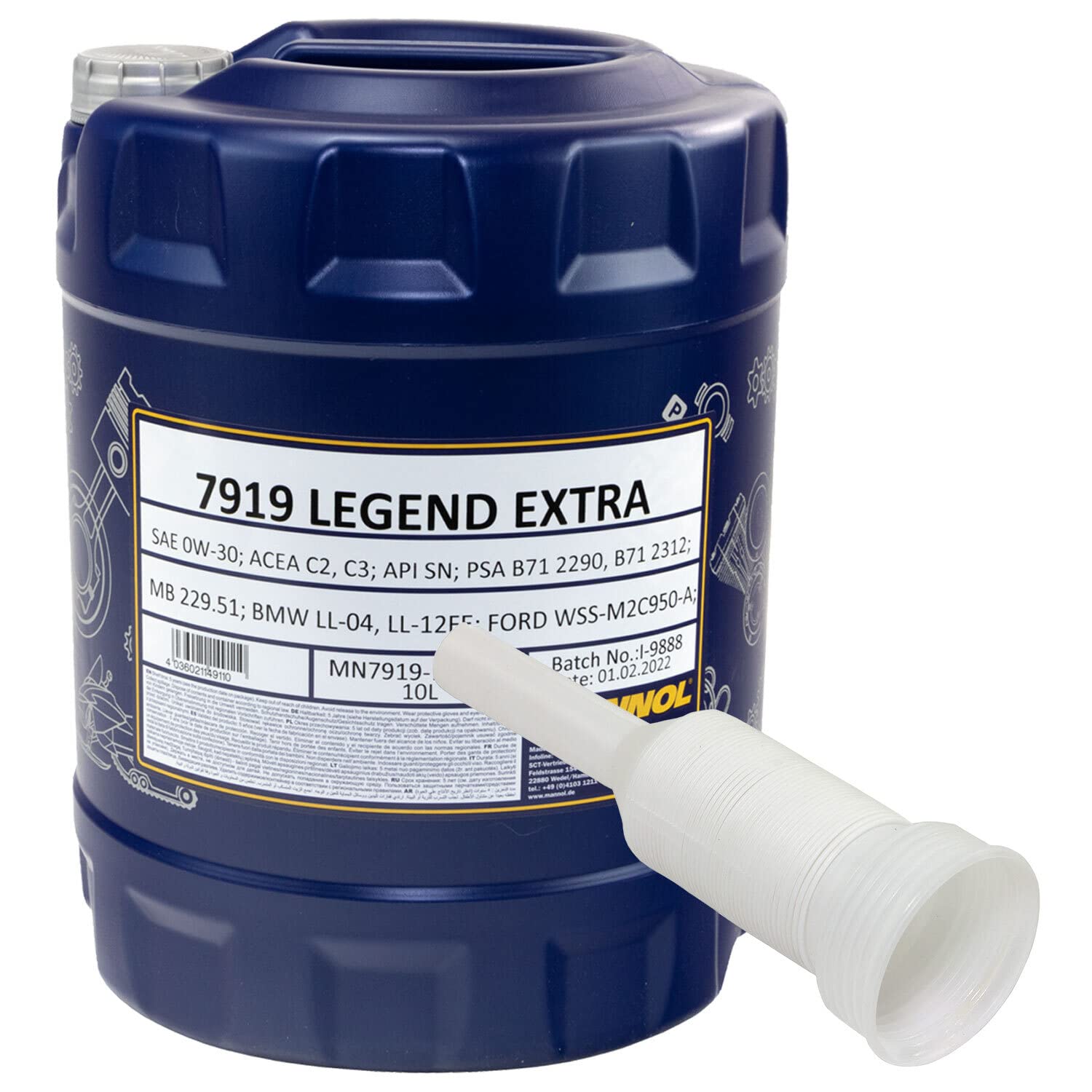 MANNOL Legend Extra 0W30 Motoröl 10 Liter Mit Ausgießer - API SN, ACEA C2/C3, Für Mercedes, Ford, Jaguar