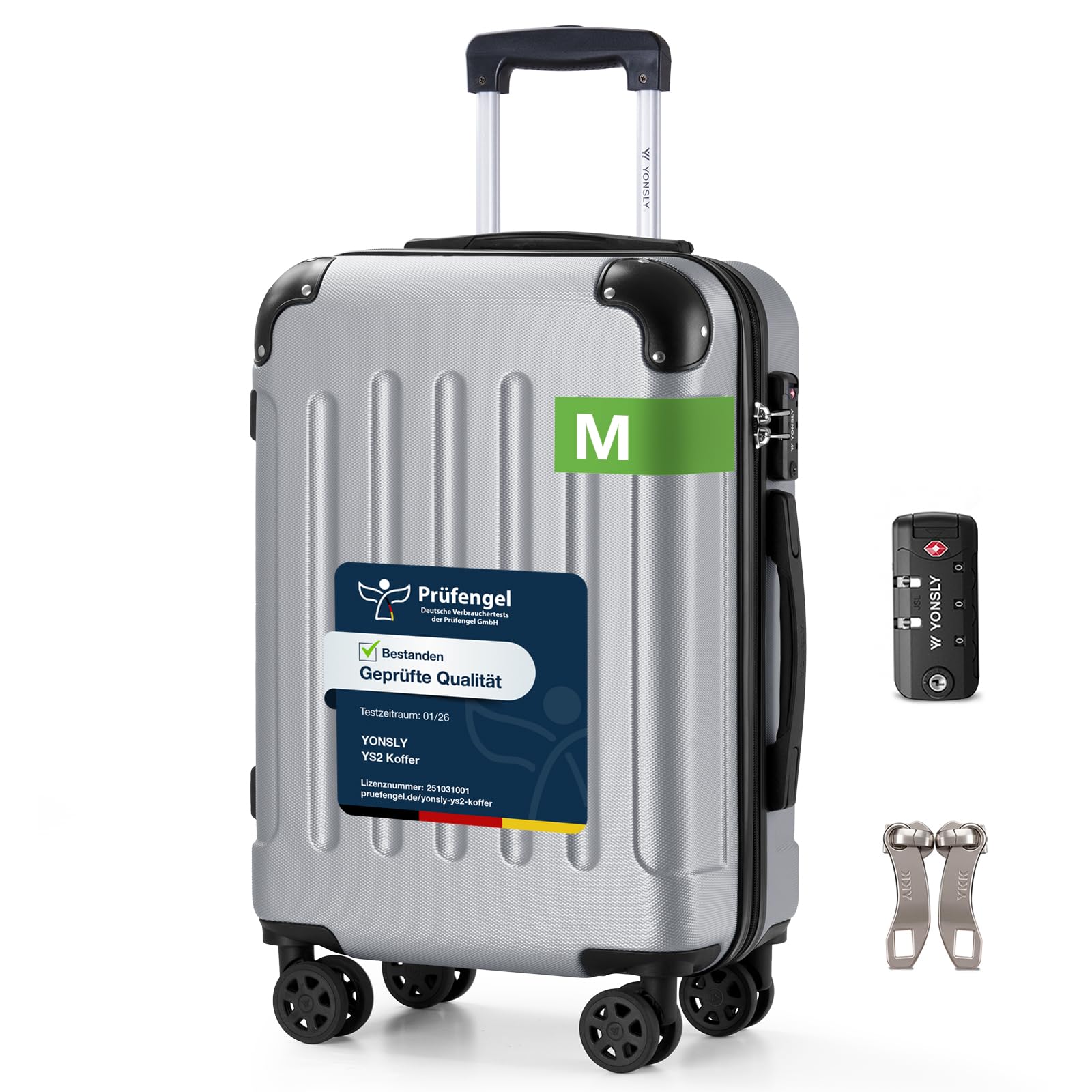 YONSLY Trolley Koffer Set, Reisekoffer, Rollkoffer Handgepäck, Kabinkoffer Suitcase, Gepäckset mit 360° Rollen, Hartschalenreisekoffer, Zahlenschloss, Gummigriff