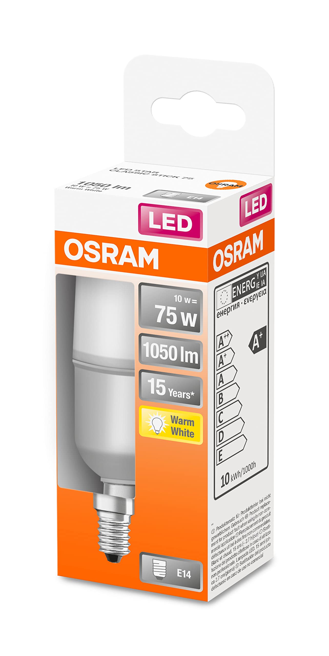 OSRAM LED STAR STICK, Attacco: E14, Bianca Fredda, 4000 K, 8 W, Equivalenti a 60 W, LED STAR STICK, Opaco, Confezione da 6 Pezzi
