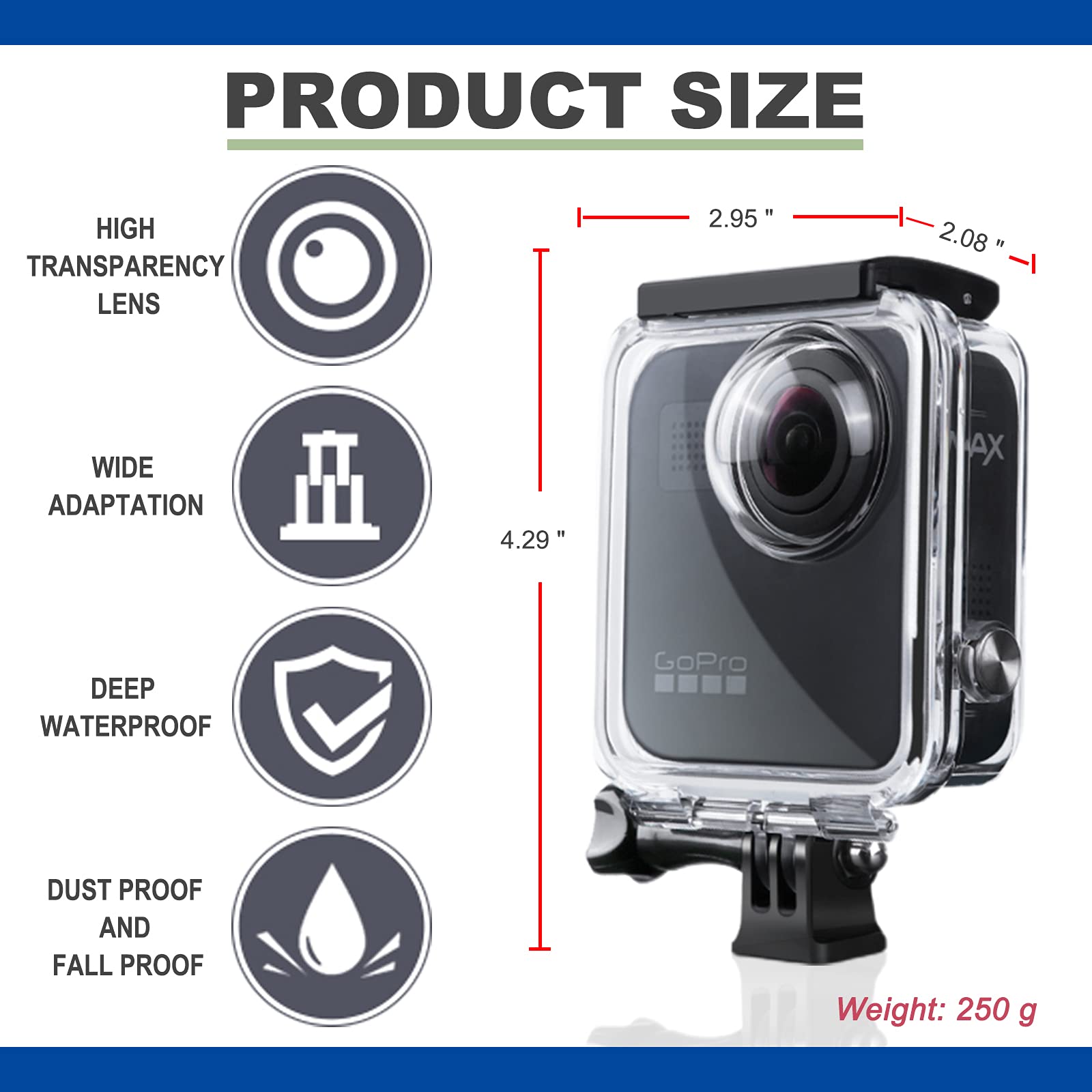 Funda impermeable para cámara de acción Gopro Max, carcasa protectora de buceo subacuático de 30 m con accesorios de soporte
