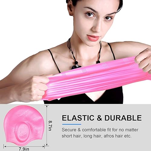 Vista 39 de Swimming Cap, Silicone Swim Cap for Women Men, Durable Non-Slip Waterproof Swim Cap Protect Ears, Long Hair for Adults, Older Kids Carbon,2