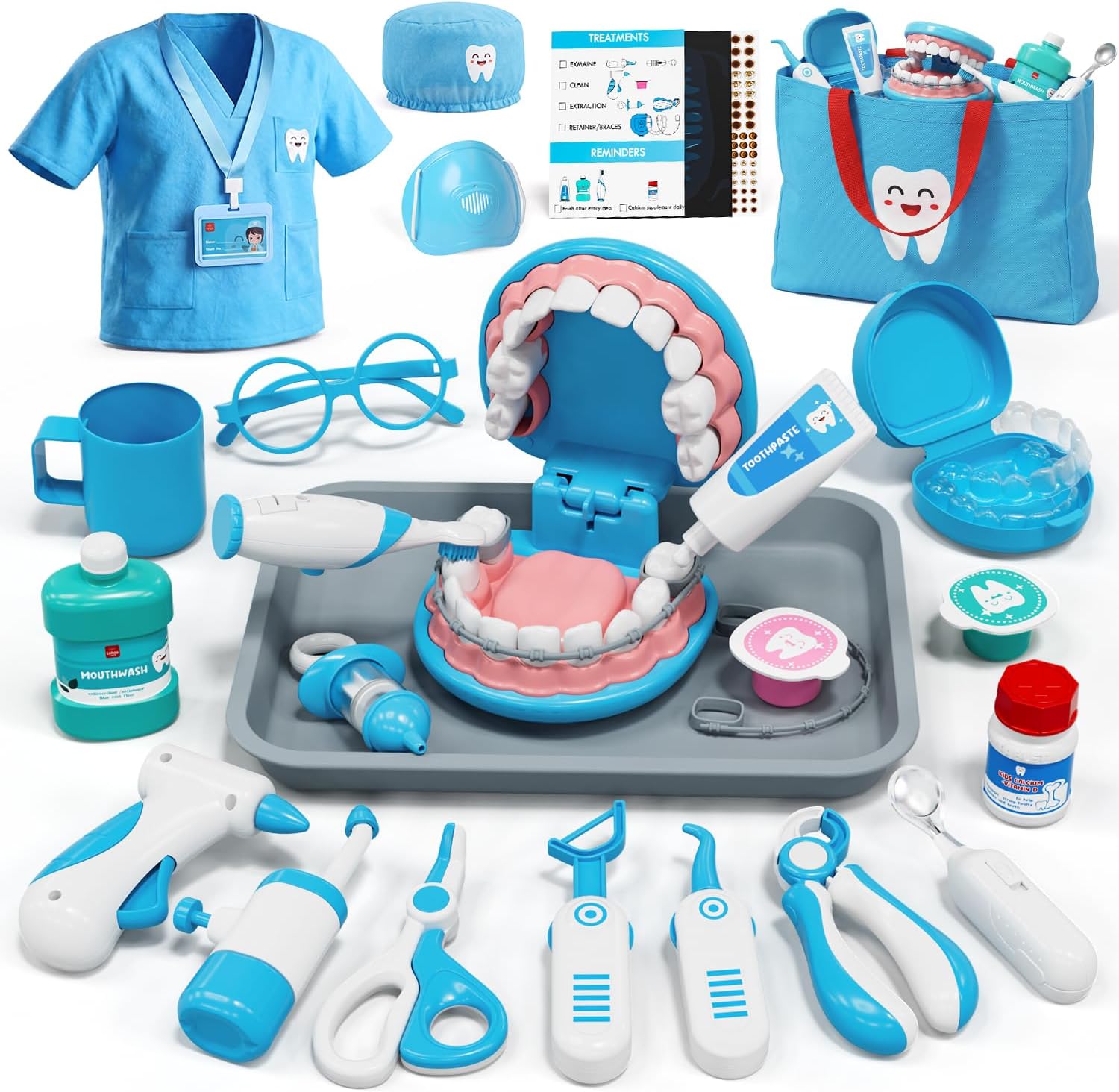 Lehoo Castle Doctor Kit for Kids, Dentist Play Set Toddlers Boy (Blue) | Pretend Medical Set with Bag, Doctors' Costume, Tool Accessories, Role Playset Doctors Toy for Kids Aged 3 4 5 Year Old