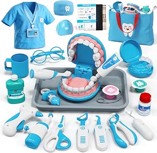 Doctor Kit for Toddlers 3-5, Kids Dentist Play Set (Blue) | Pretend Play Toys for 3 4+ Year Old Girls Boys, Kids Doctor Playset with Oversized Teeth, Costume, Medical Bag