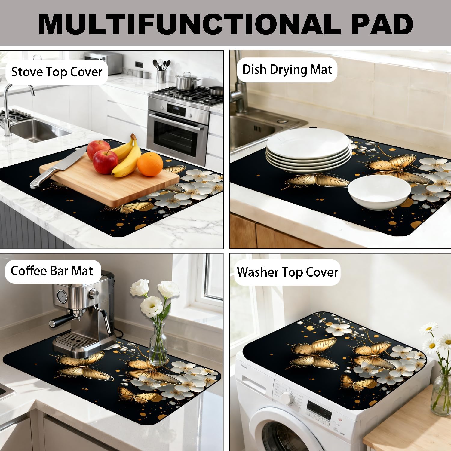 Stove Top Cover for Electric Stove, Vintage Farmhouse Style Glass Cooktop Protector, Multi-functional Kitchen Counter & Washer Top Cover
