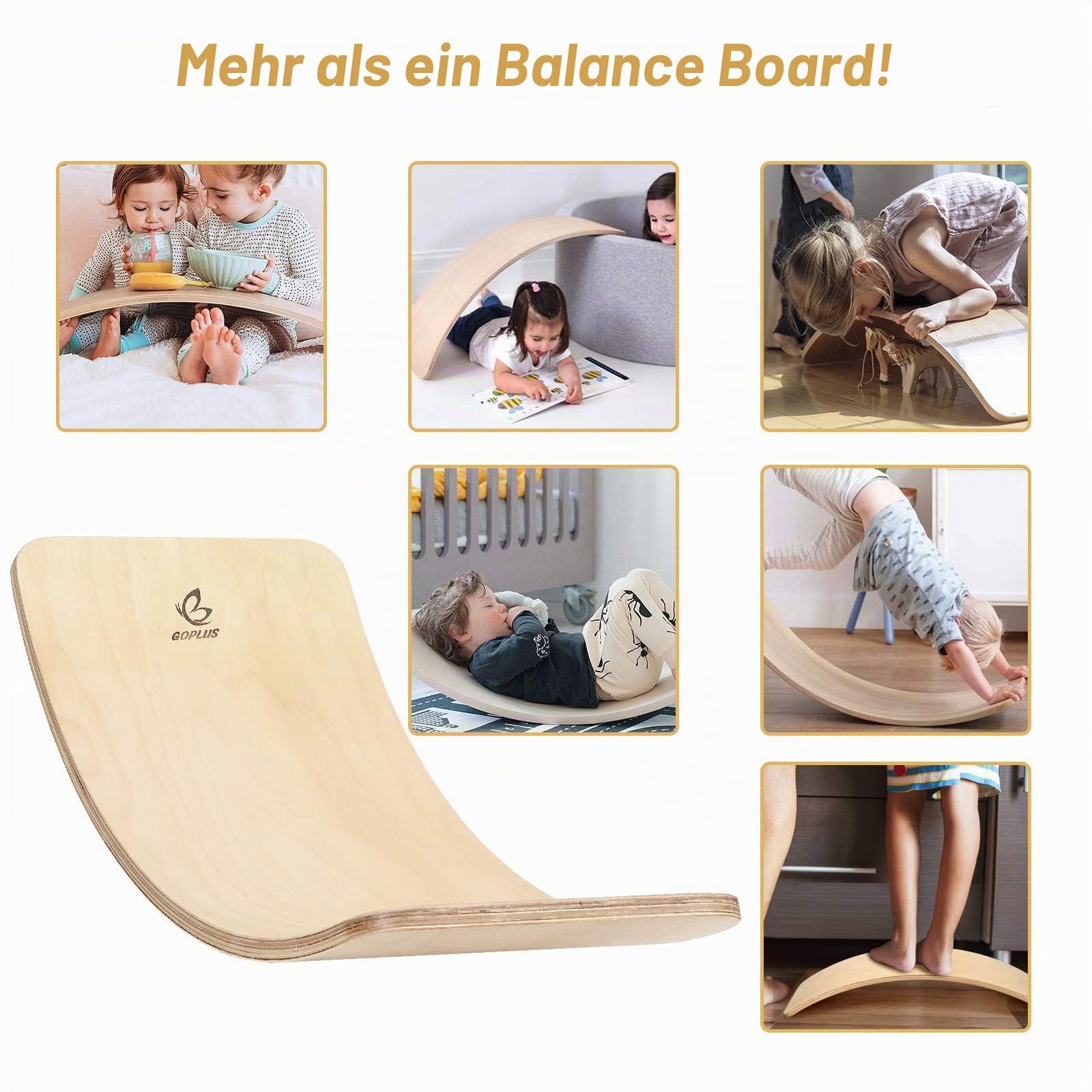 RELAX4LIFE Balance Board Holz, Wackelbrett mit Filz, Balancierbrett zum Üben des Gleichgewicht und Koordination, Wackelboard für Babys & Kinder & Erwachsene, bis 220 kg belastbar, Natur (90 x 30 cm)