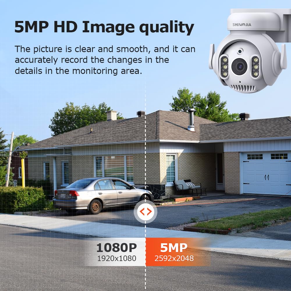 SHIWOJIA Cámara Vigilancia WiFi Exterior, 5MP 360° PTZ Tuya Smart Camara WiFi, 24/7 Grabación Continua, Seguimiento Automático, Detector de Movimiento, Visión Nocturna