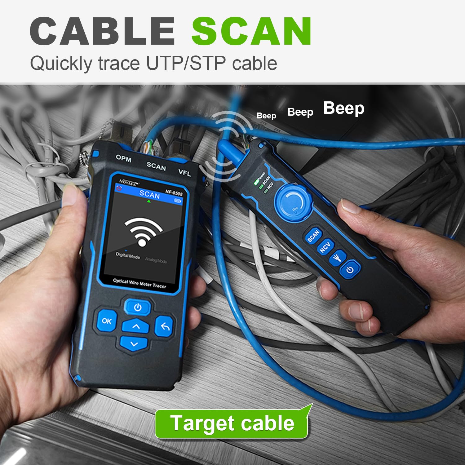 NOYAFA NF-8508 Netzwerkkabeltester mit Optischem Leistungsmesser, Ethernet Kabeltester, RJ45/RJ11 Port Tester, VFL PoE QC Test Kabelprüfer NCV Längentest, Wire Mapping für CAT5/CAT6 Kabel (NF-8508)