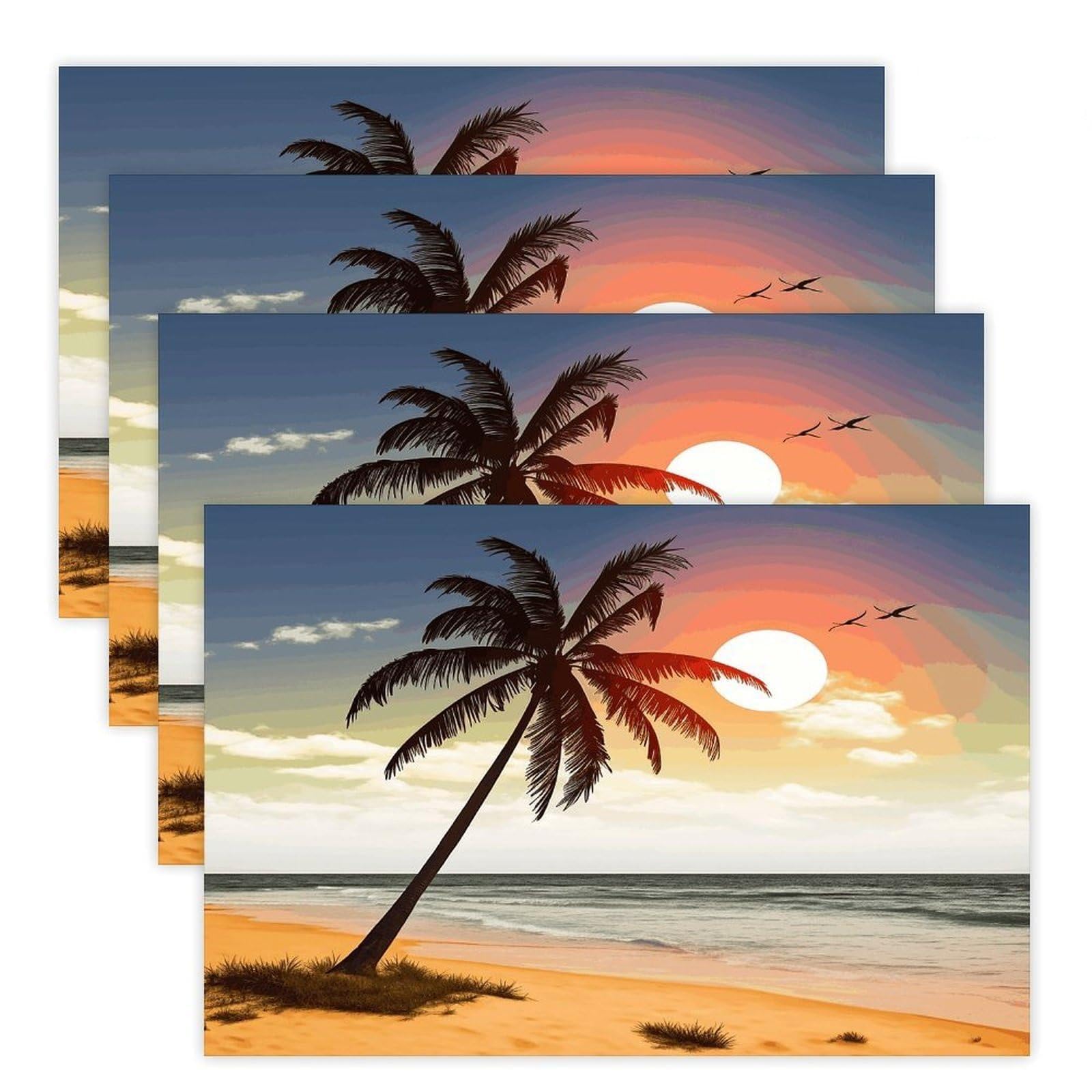 Palm Tree on Beach Placemats Heat-Resistant Washable Place Mats Anti Slip Dining Table Place Mats Wipeable Dining Table Mats Kitchen Decoration Placemats 17.7’’×11.8’’