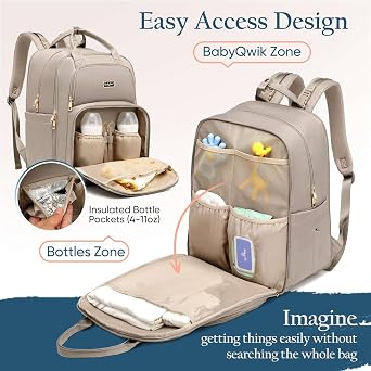 Qualyphant Diaper Bag Backpack - Expandable 35L Extra Large Diapers Bags for 2 Kids Twins, Quilted Baby Changing Backpacks