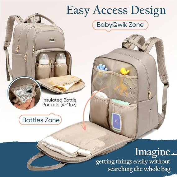 Qualyphant Diaper Bag Backpack - Expandable 35L Extra Large Diapers Bags for 2 Kids Twins, Quilted Baby Changing Backpacks