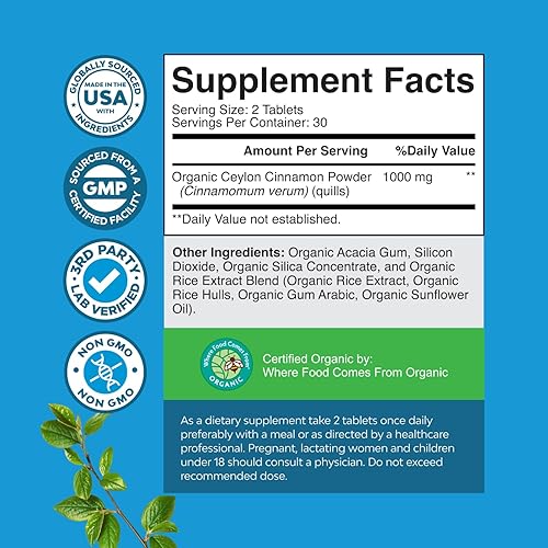 Miniatura 3 de Tabletas orgánicas de extracto de canela de Ceilán de 1000 mg - Suplemento orgánico de canela de Ceilán para el sistema inmunológico y ayuda a la