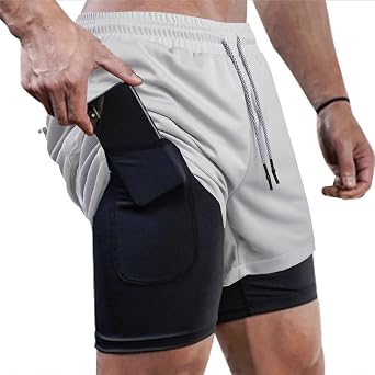 Surenow Mens 2 in 1 Running Workout Shorts Athletic Gym 7" Shorts for Men