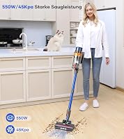 MIBODE V28B Vezeték Nélküli Porszívó 45000Pa Szívóerővel, 550W Motor, 65 Perc Üzemidő, Szürke-Kék, Szőrcsomó-Mentes Kefe, Szőnyeg és Keményp 2